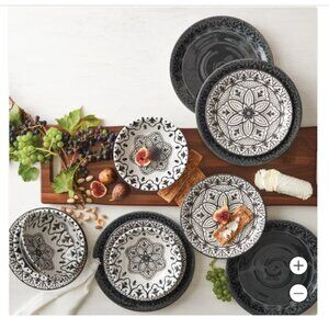 Pandex Melamine 12 piece Dinnerware Set Black Color